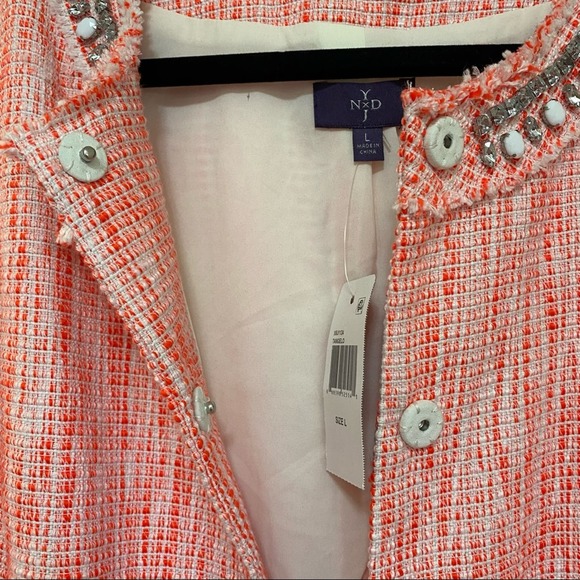 NYDJ Tweed Rhinestone Orange Blazer Jacket size L NEW NWT - Picture 8 of 12